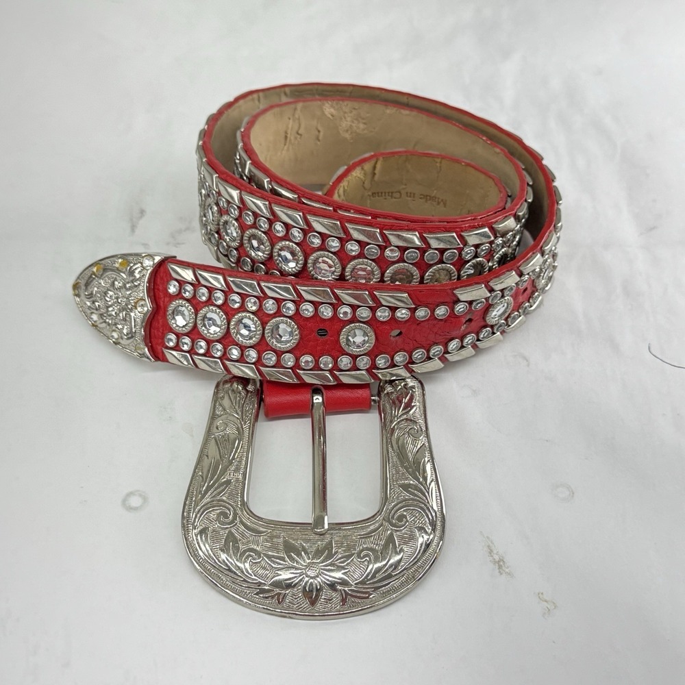 Kippys Belt Swarovski Crystal Rhinestone Cowgirl Western Red Leather Bling 40